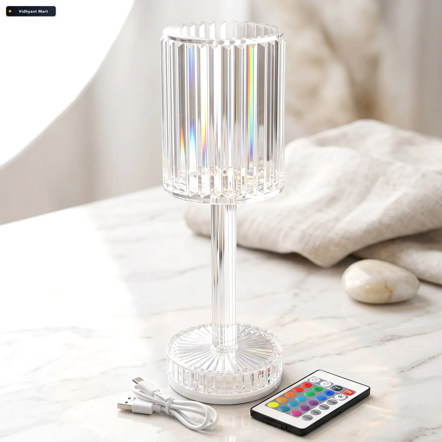 Vidhyant Mart Touch Control Rgb Crystal Led Table Lamp With Remo 2