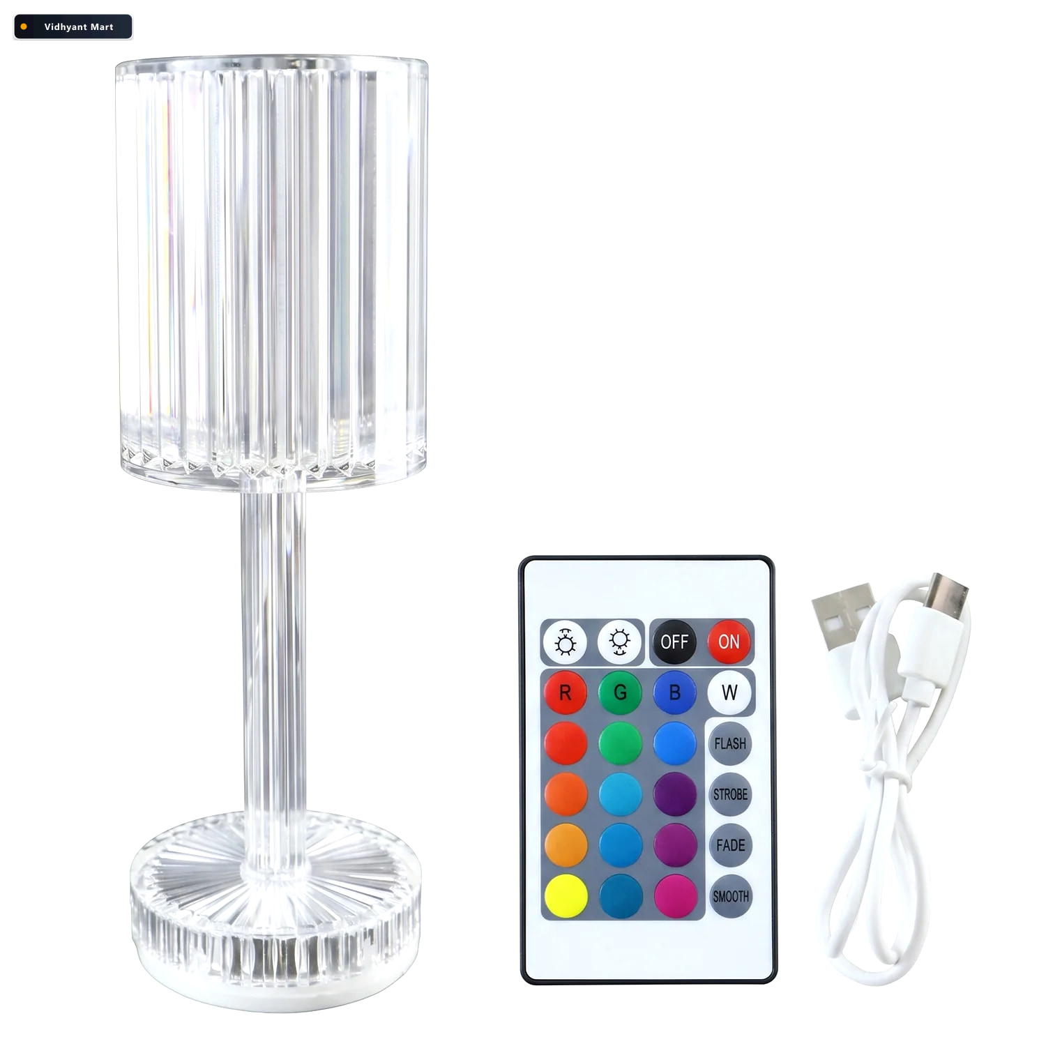 Vidhyant Mart Touch Control Rgb Crystal Led Table Lamp With Remo 4