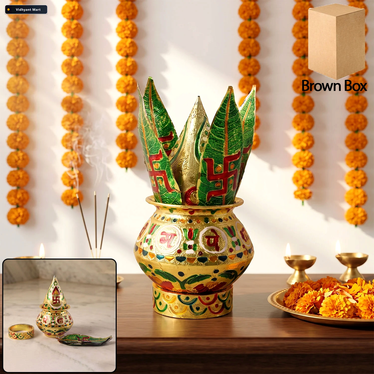 Vidhyant Mart Traditional Pooja Kalash With Ornate Lotus Crown D 1