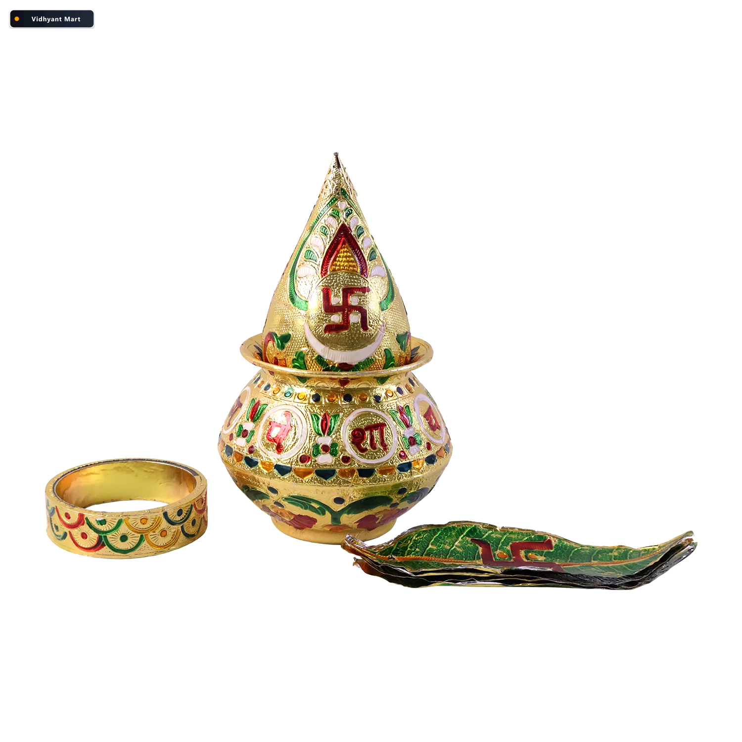 Vidhyant Mart Traditional Pooja Kalash With Ornate Lotus Crown D 4