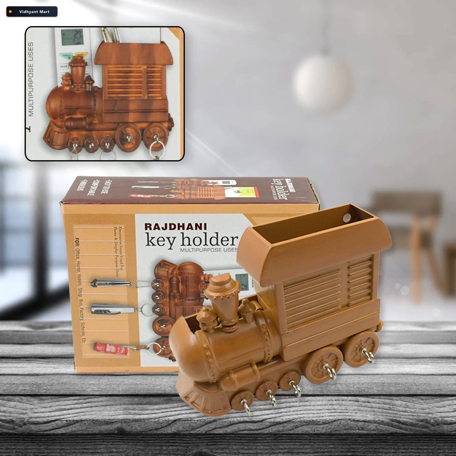 Vidhyant Mart Train Key Holder Decorative Plastic Wall Mount Org 1