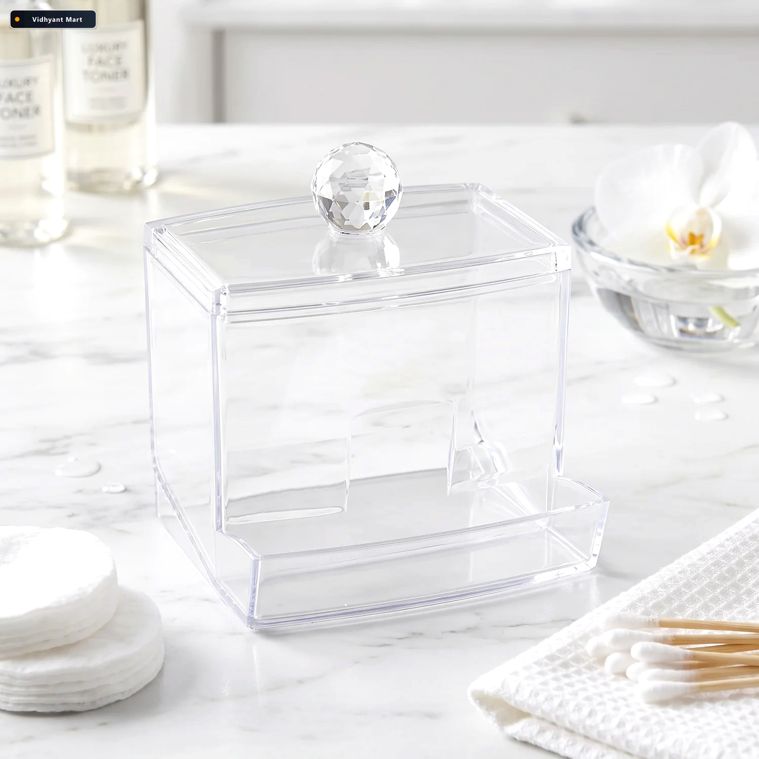 Vidhyant Mart Transparent Acrylic Cotton Swab Organizer With Lid 3