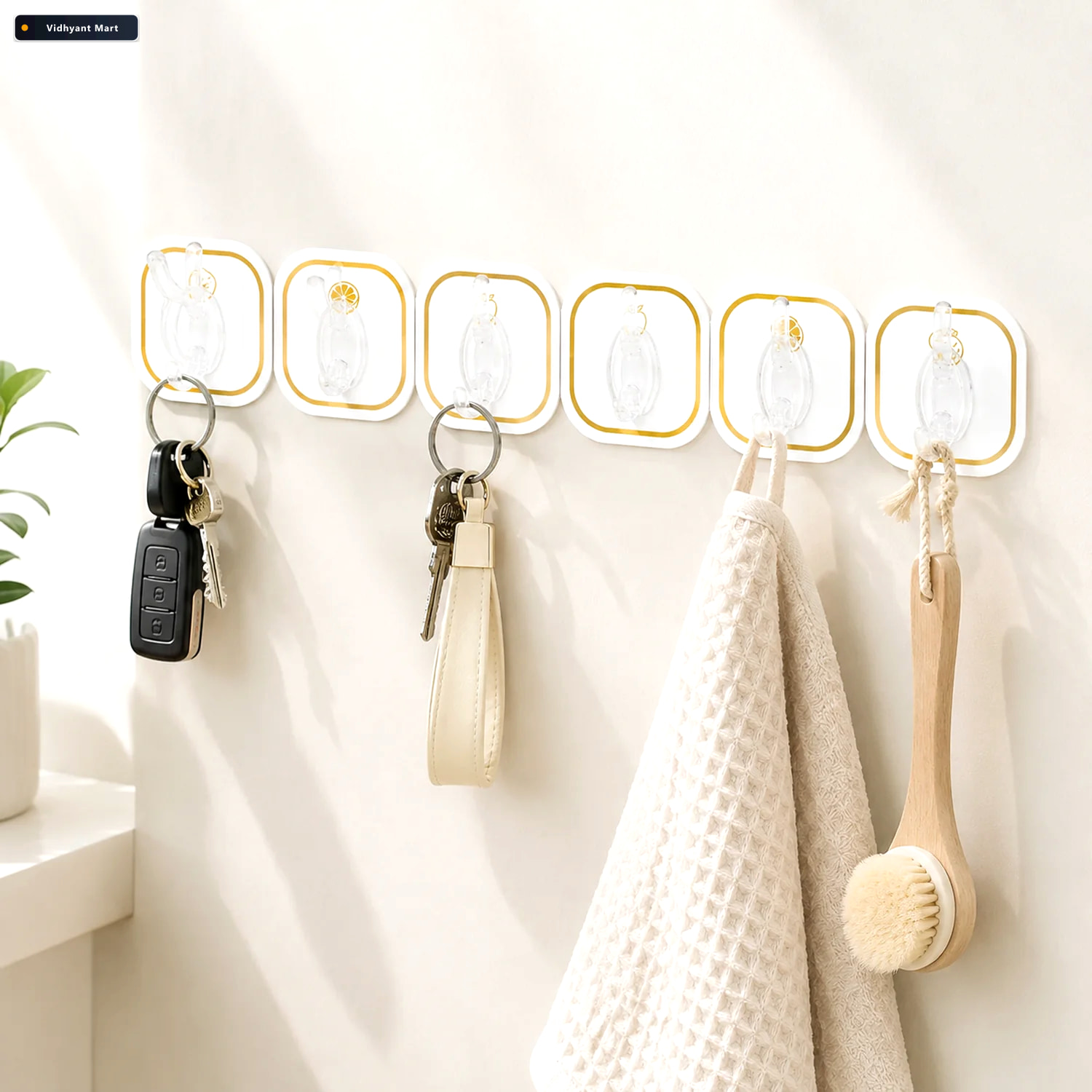 Vidhyant Mart Transparent Adhesive Hooks 6 Pcs Strong Reusable G 1