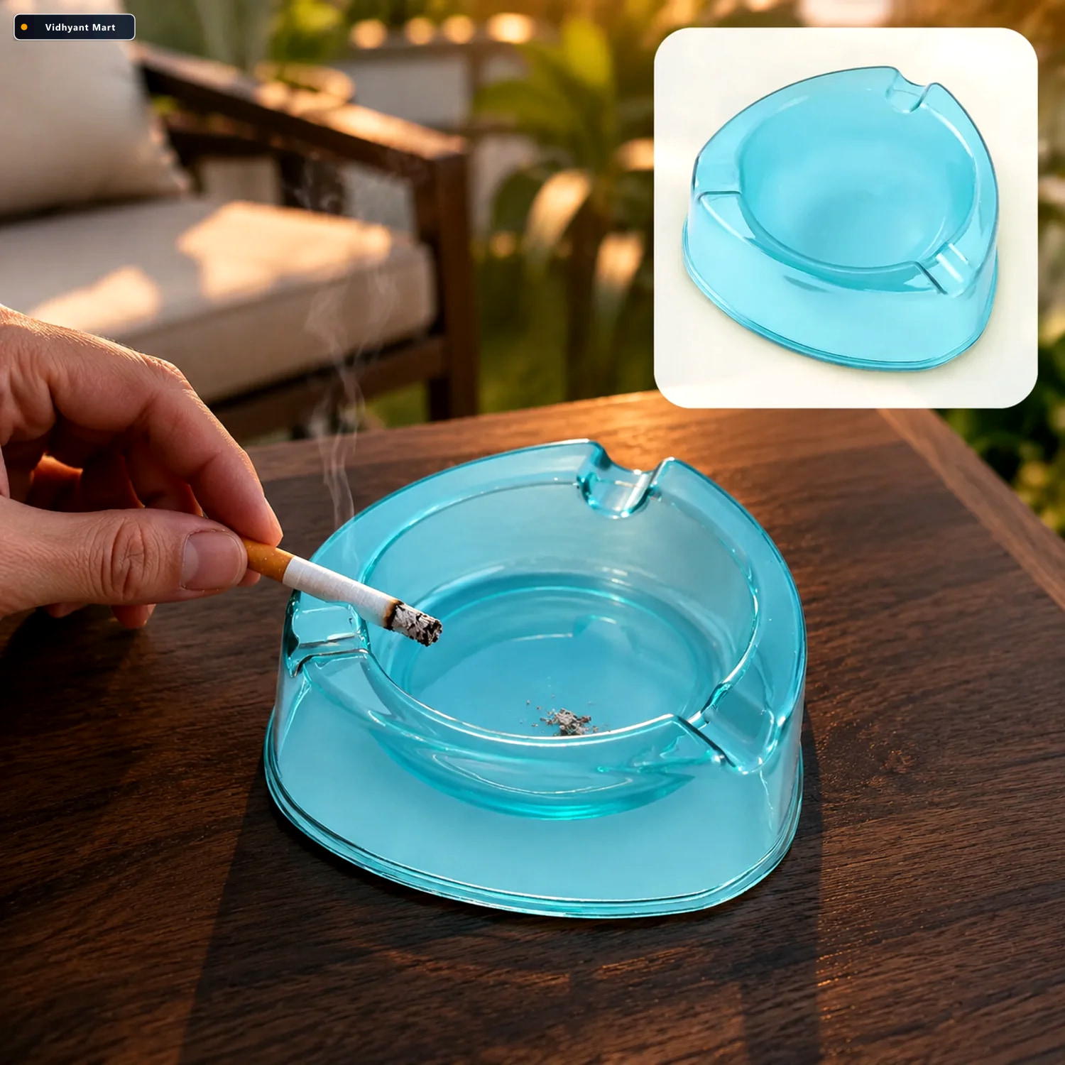 Vidhyant Mart Transparent Ashtray With 3 Cigarette Grooves And D 1