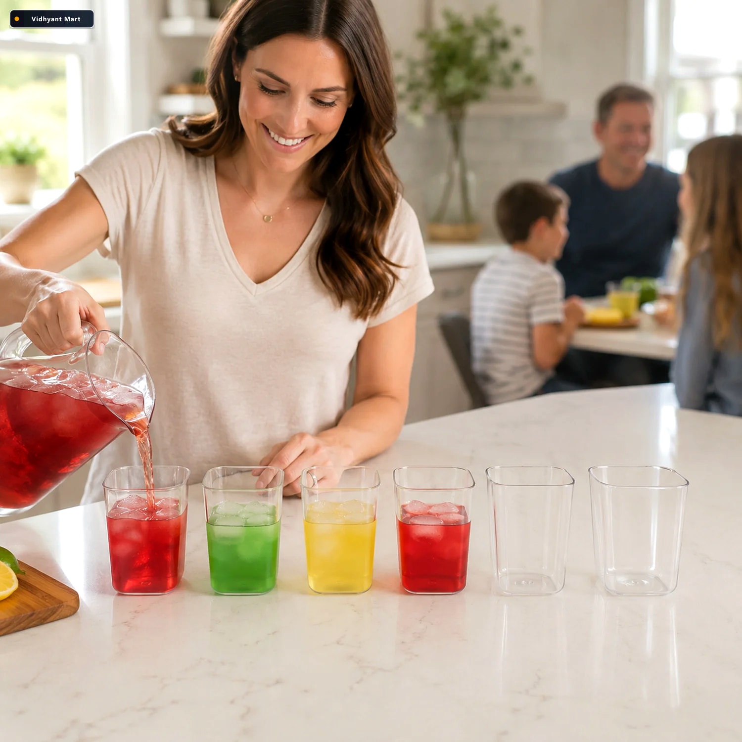 Vidhyant Mart Transparent Diamond Plastic Glass Set 6 Pieces Wit 2