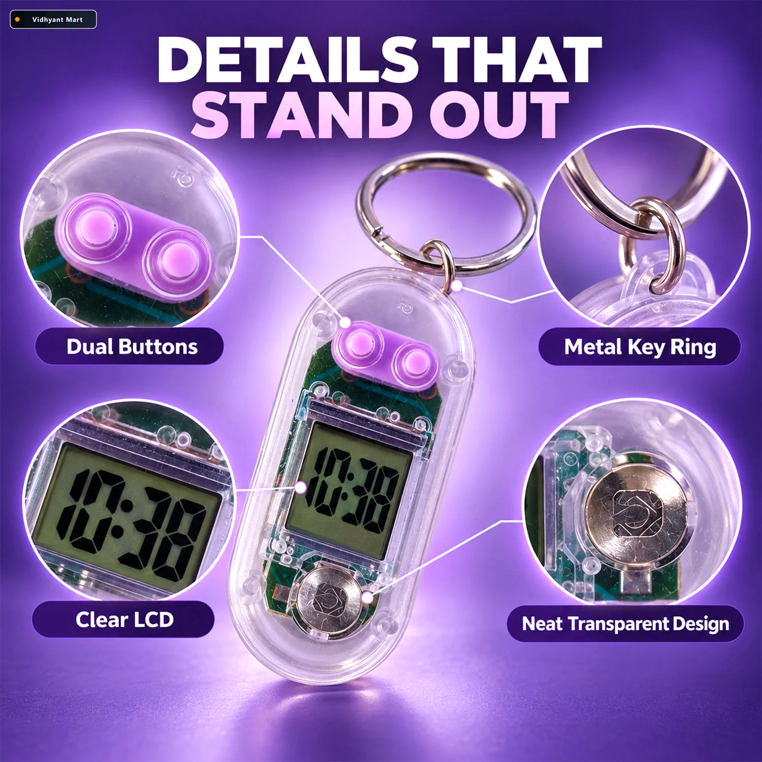 Vidhyant Mart Transparent Digital Clock Keychain With Lcd Displa 3