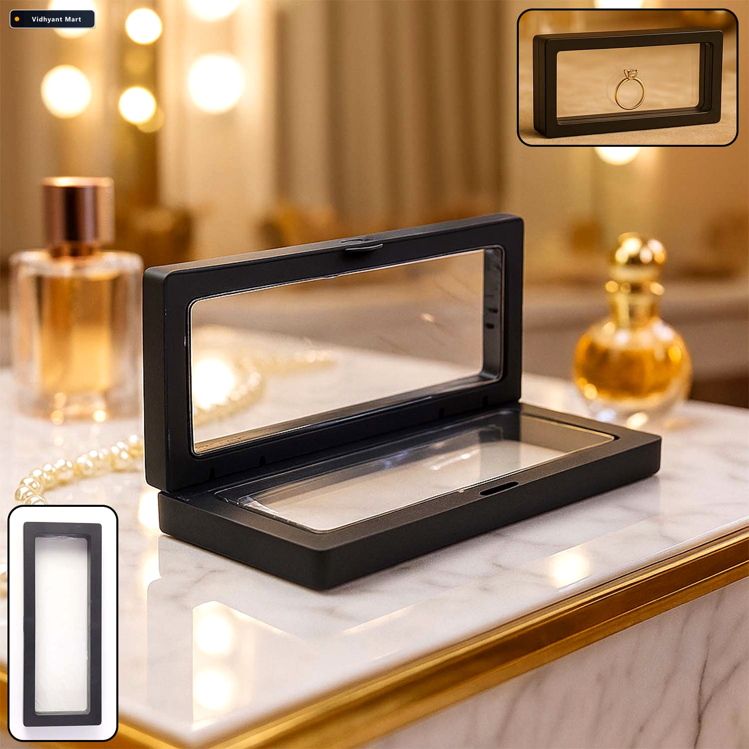 Vidhyant Mart Transparent Floating Jewelry Display Box 18x7 Cm M 1