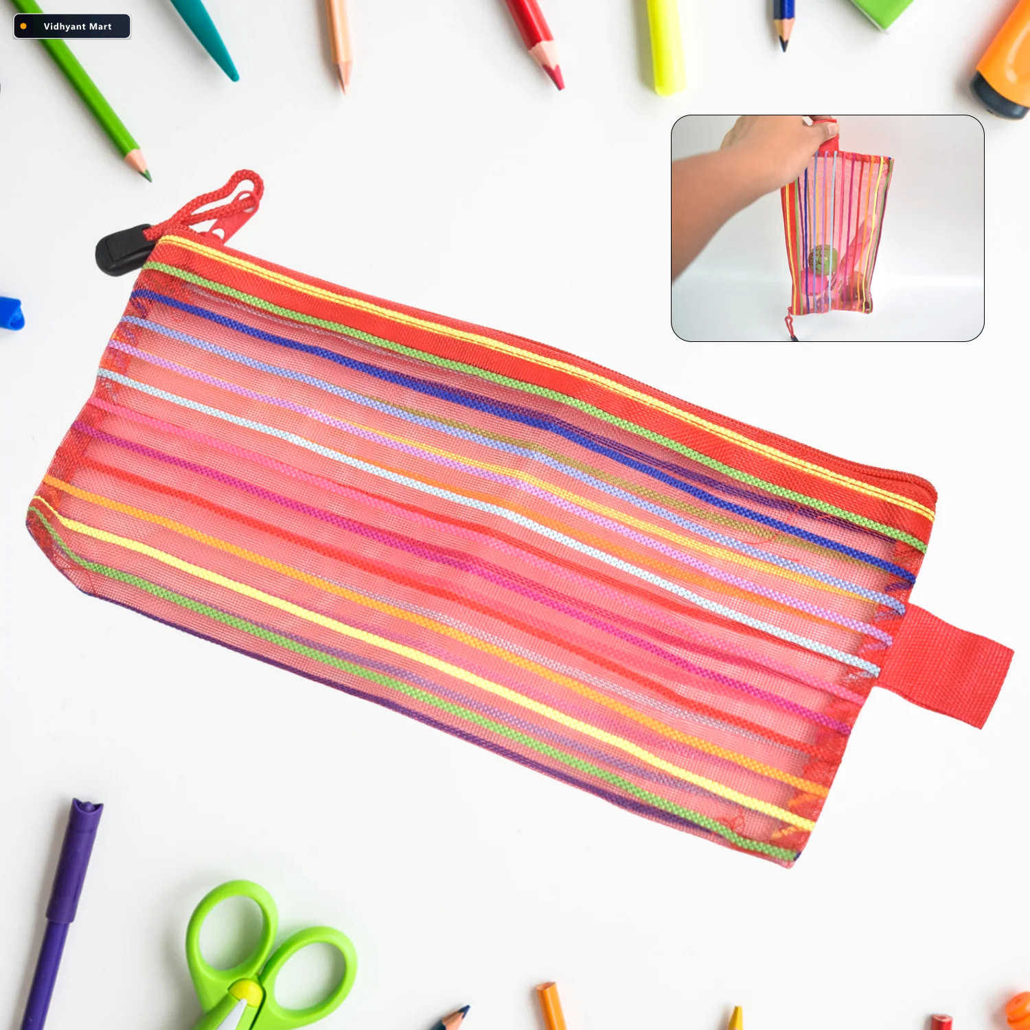 Vidhyant Mart Transparent Mesh Pouch Multi Purpose Zipper Organi 1