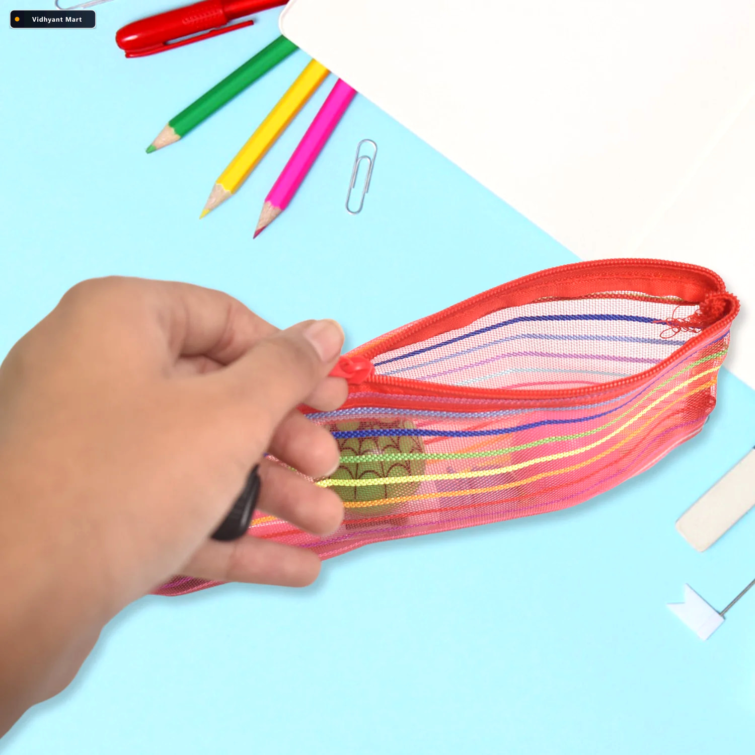 Vidhyant Mart Transparent Mesh Pouch Multi Purpose Zipper Organi 3