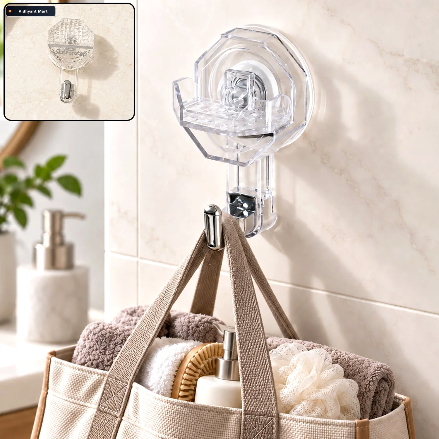 Vidhyant Mart Transparent Multipurpose Suction Wall Hook For Bat 1