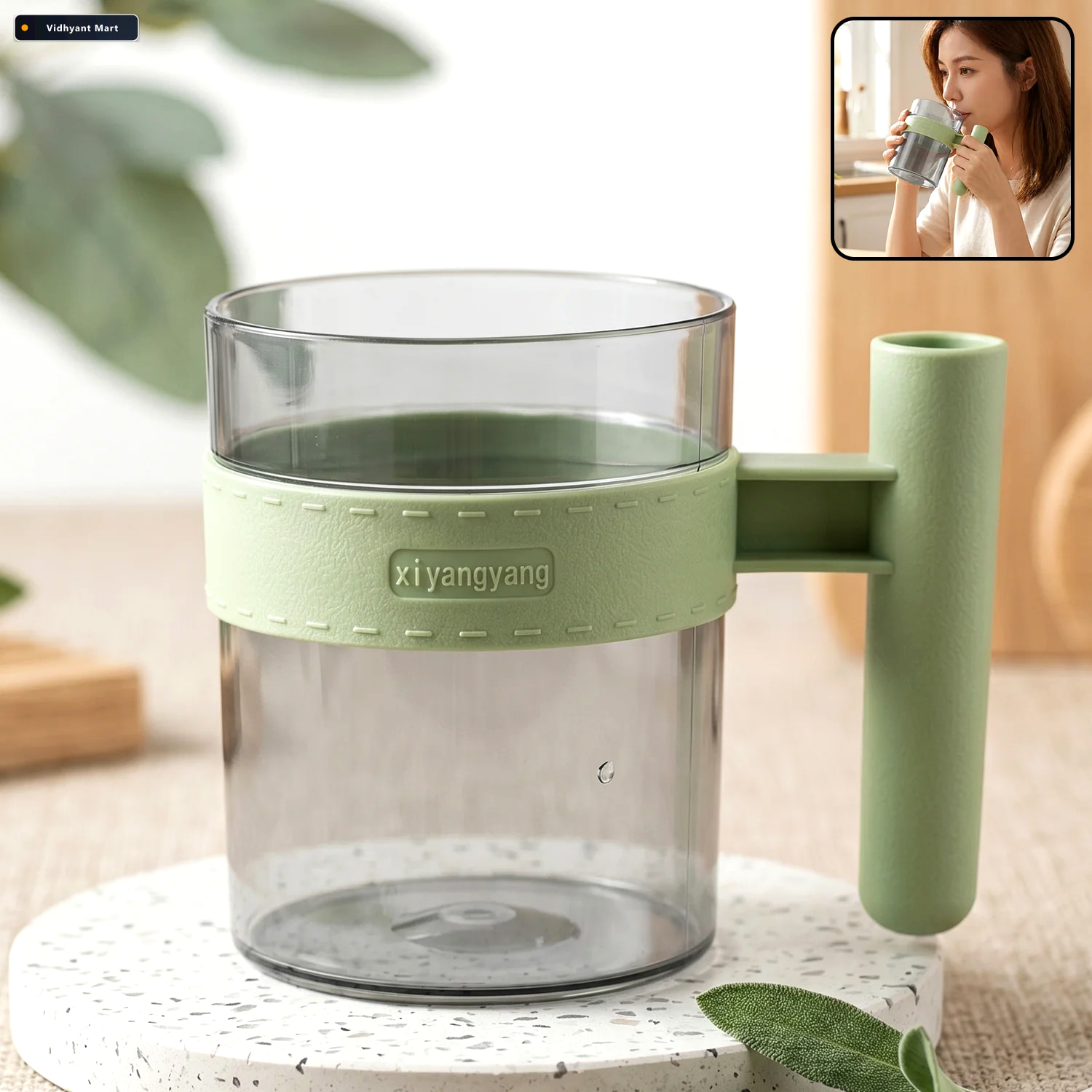 Vidhyant Mart Transparent Plastic Cup With Handle Reusable Water 1