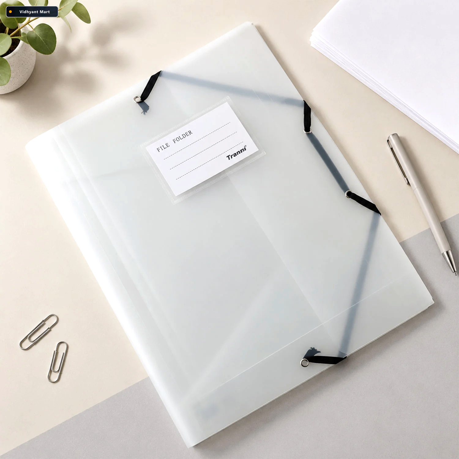 Vidhyant Mart Transparent Plastic File Folder With Elastic Band 2