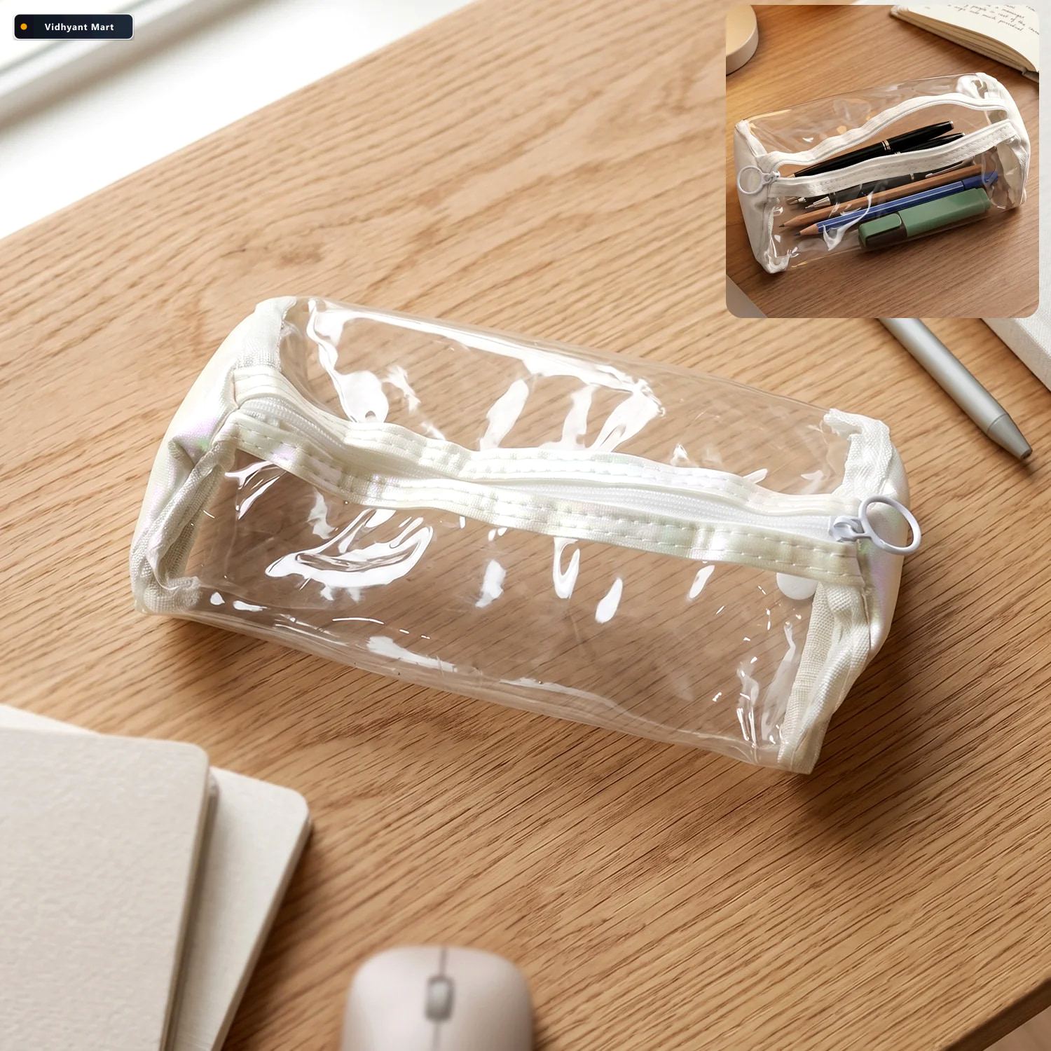 Vidhyant Mart Transparent Pvc Pencil Case Stylish Durable Statio 2