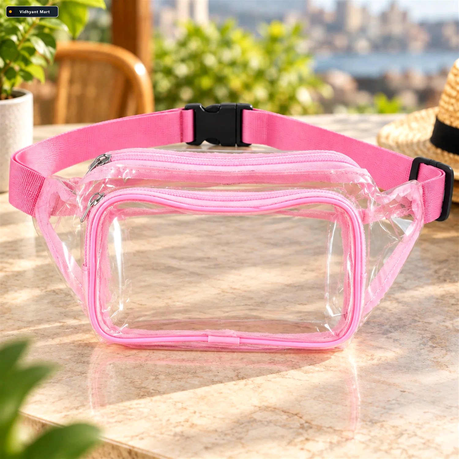 Vidhyant Mart Transparent Pvc Waist Bag With Two Zip Pockets And 1