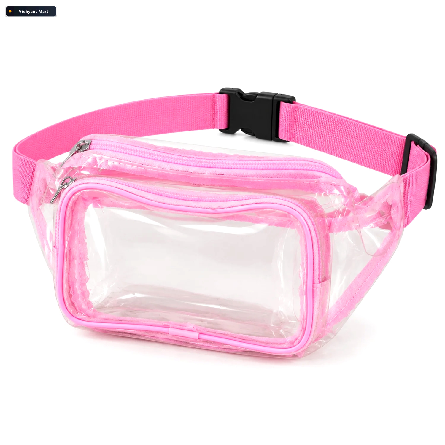 Vidhyant Mart Transparent Pvc Waist Bag With Two Zip Pockets And 4