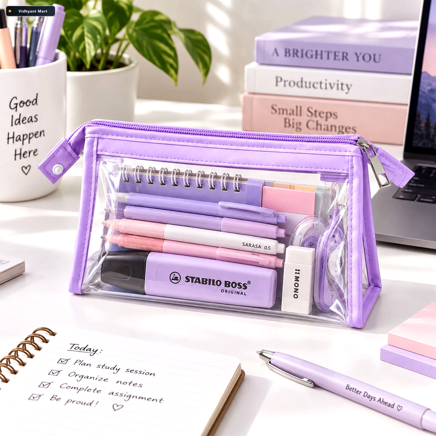 Vidhyant Mart Transparent Pvc Zipper Pouch With Purple Trim For 1