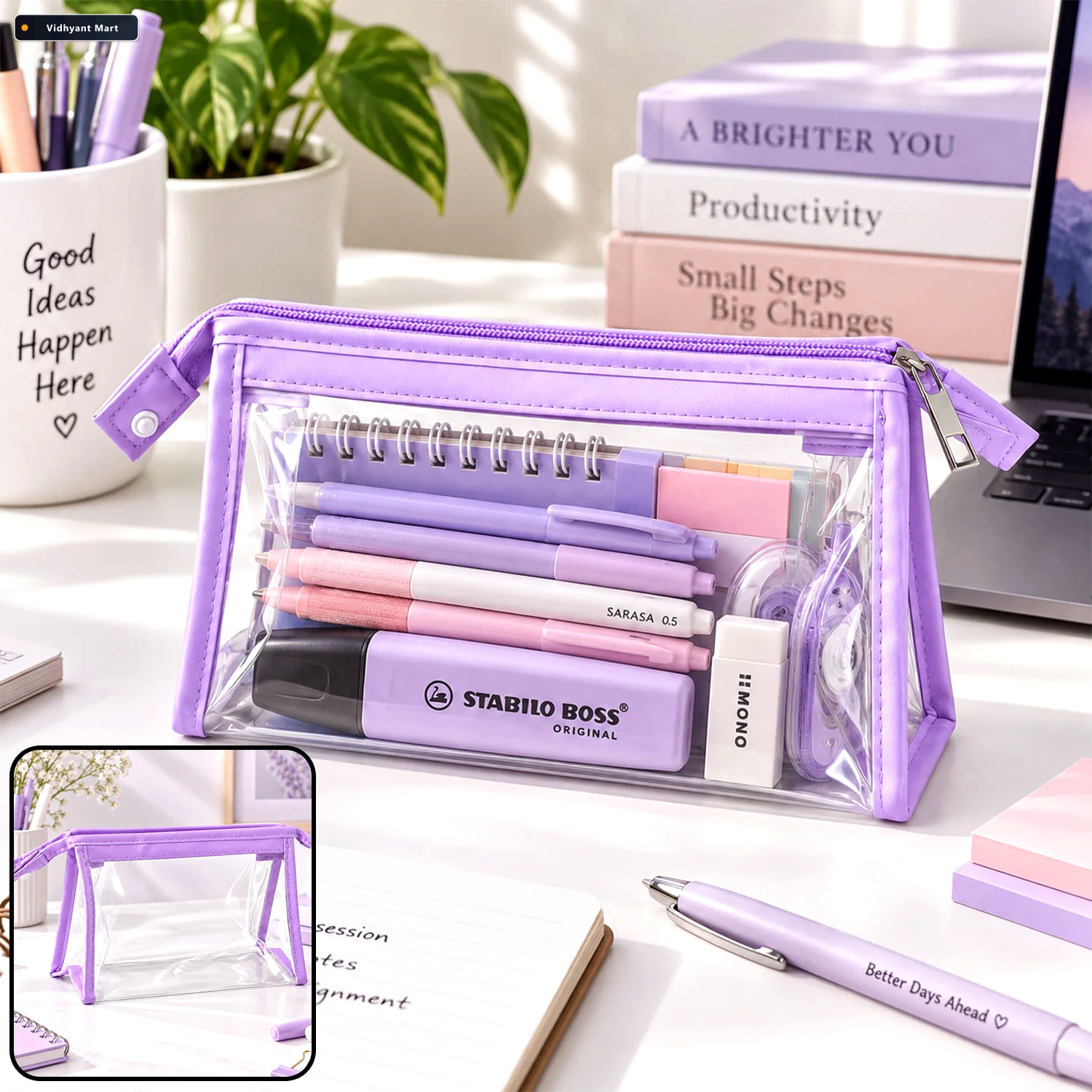 Vidhyant Mart Transparent Pvc Zipper Pouch With Purple Trim For 2