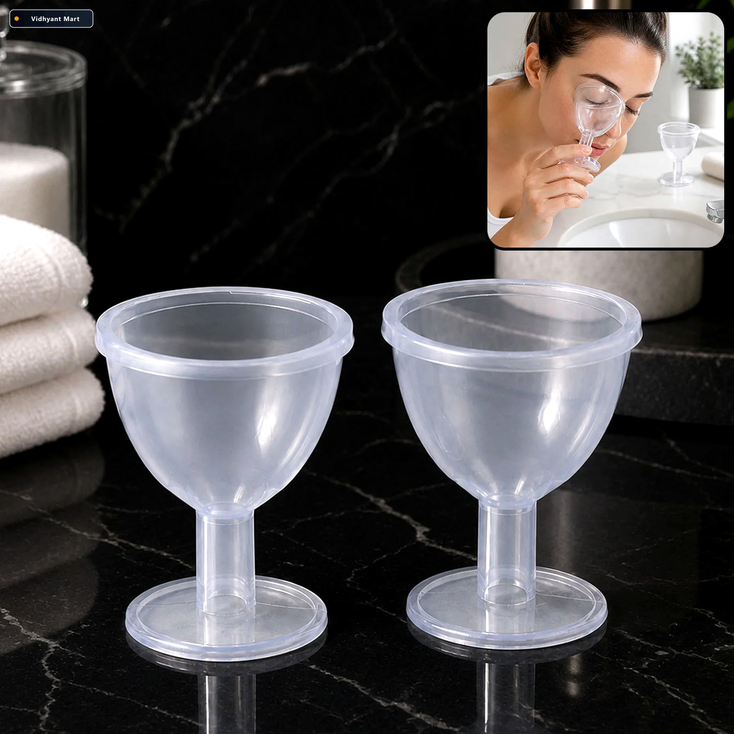 Vidhyant Mart Transparent Reusable Eye Wash Cup Set With Contour 1