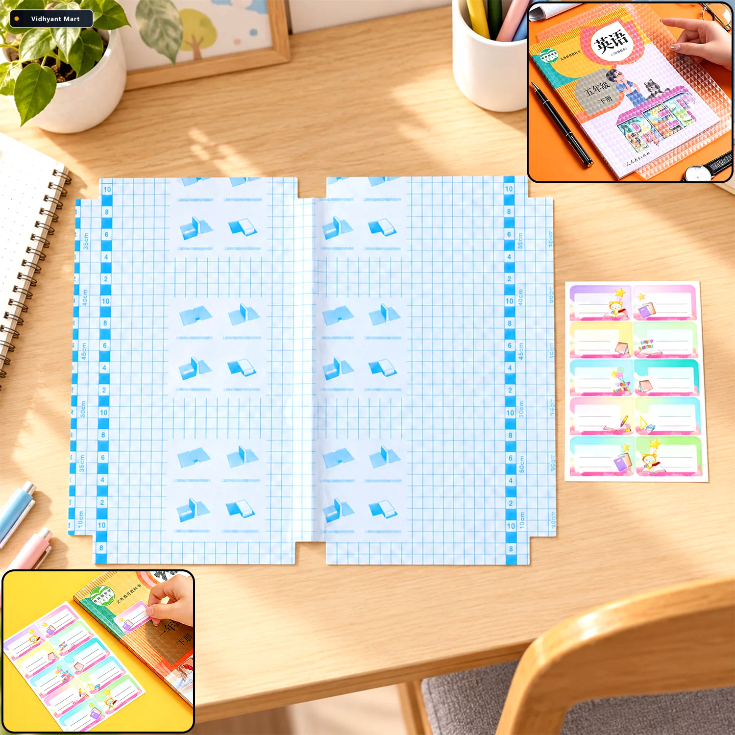 Vidhyant Mart Transparent Self Adhesive Plastic Book Cover Set W 1