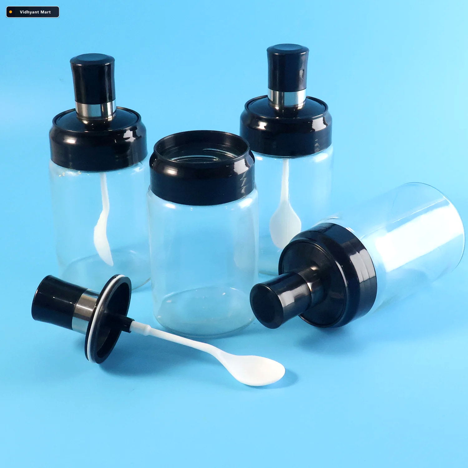 Vidhyant Mart Transparent Spice Jar Set With Spoon Airtight 4 Pc 2