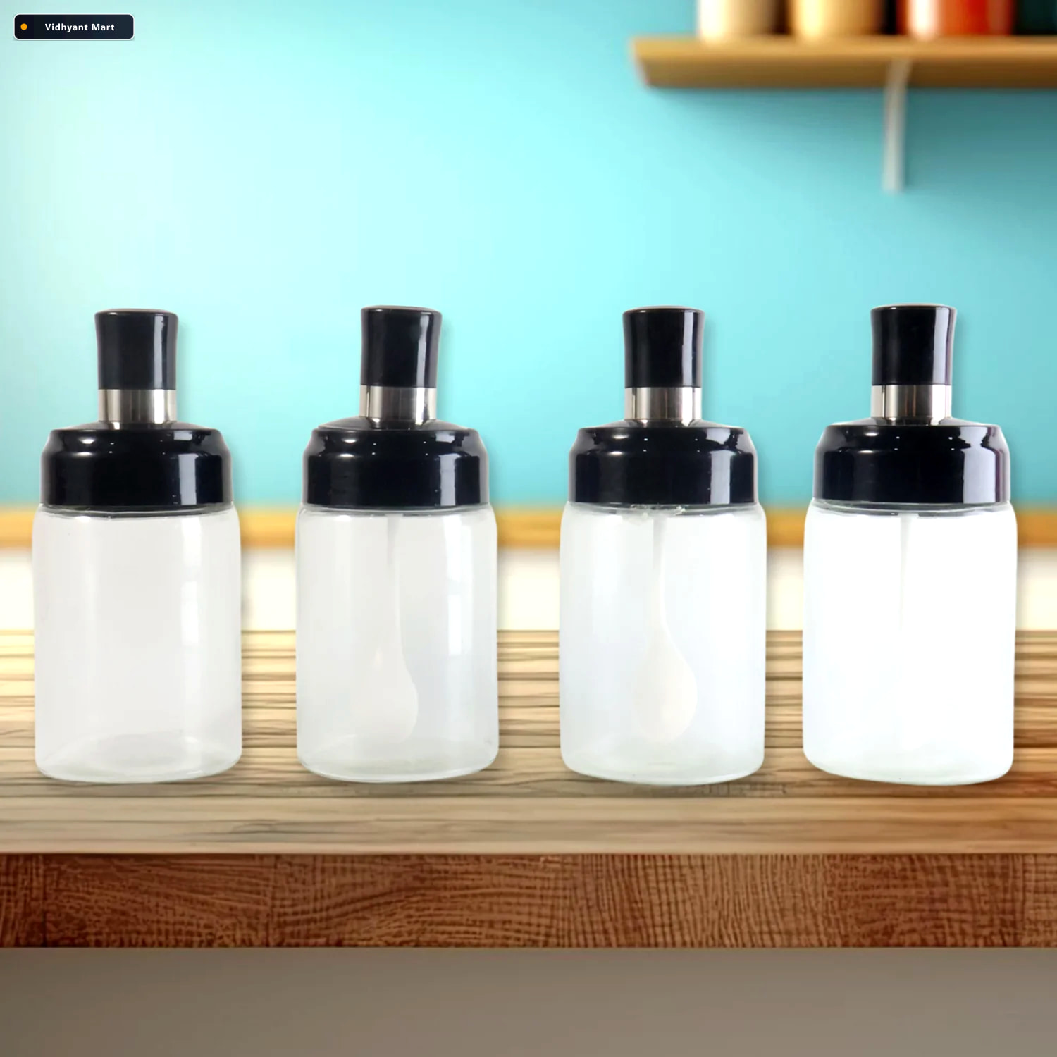 Vidhyant Mart Transparent Spice Jar Set With Spoon Airtight 4 Pc 3