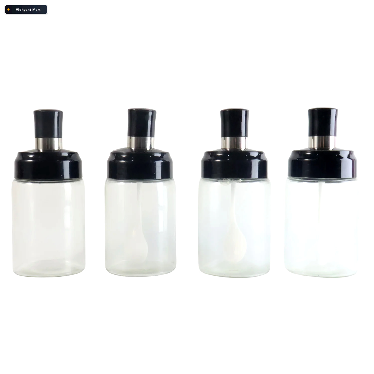 Vidhyant Mart Transparent Spice Jar Set With Spoon Airtight 4 Pc 4