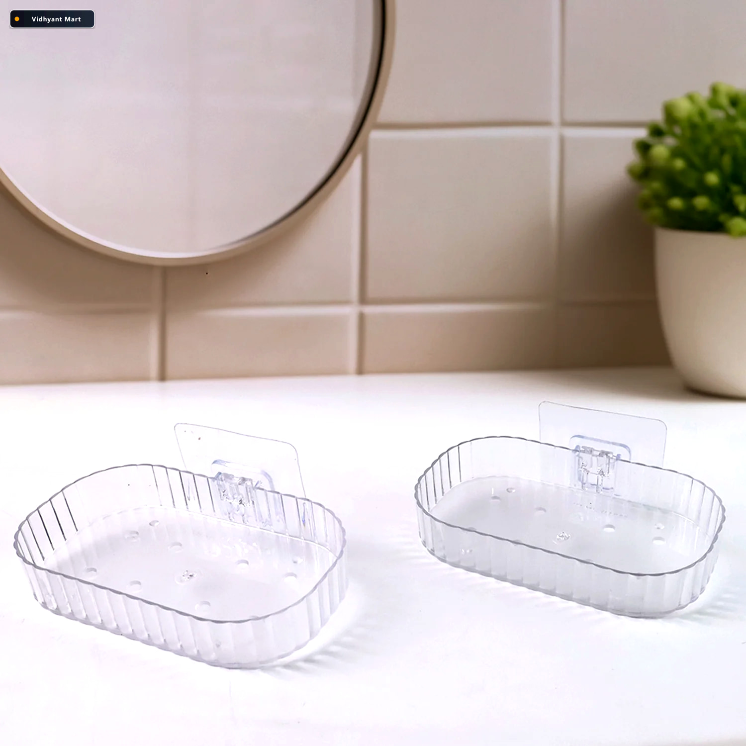 Vidhyant Mart Transparent Wall Mounted Soap Dish Holder Self Adh 1