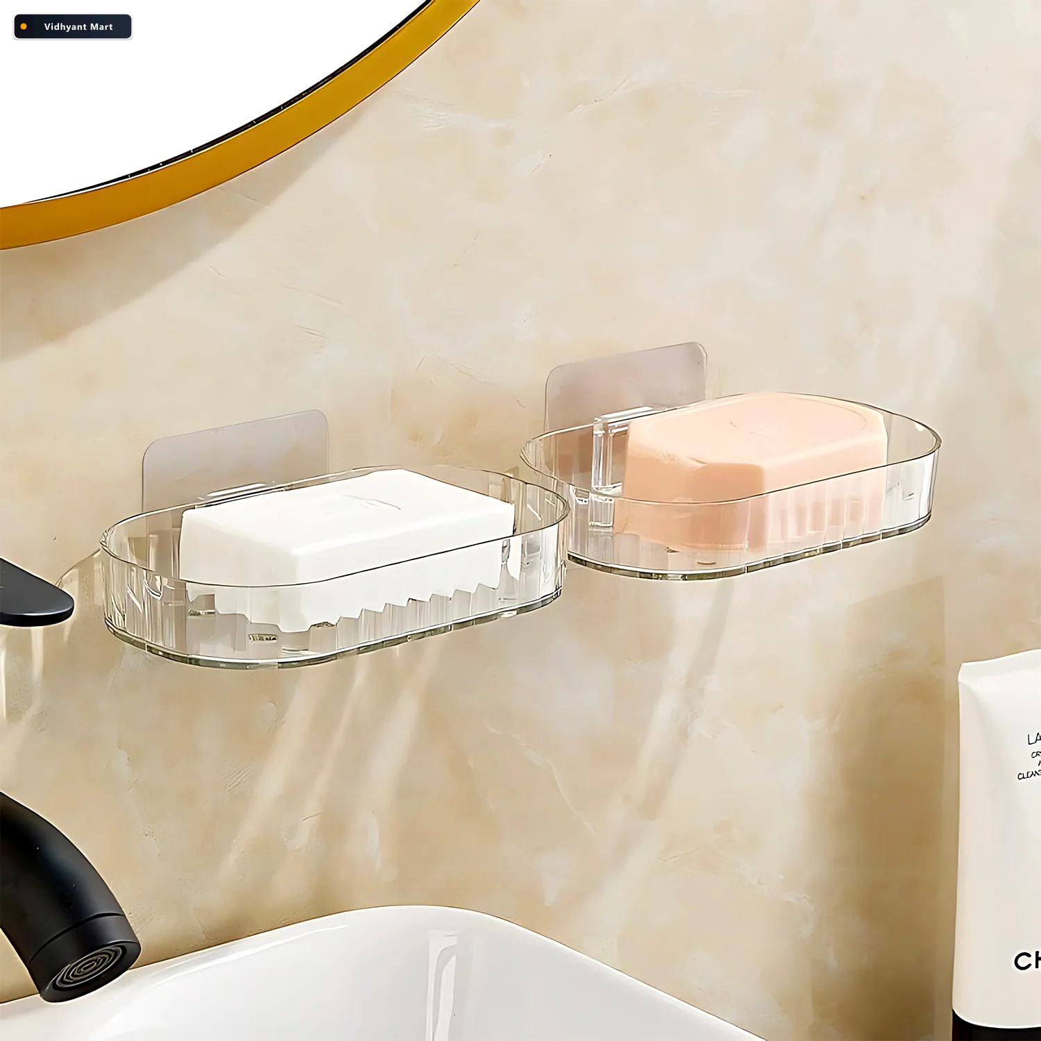 Vidhyant Mart Transparent Wall Mounted Soap Dish Holder Self Adh 2