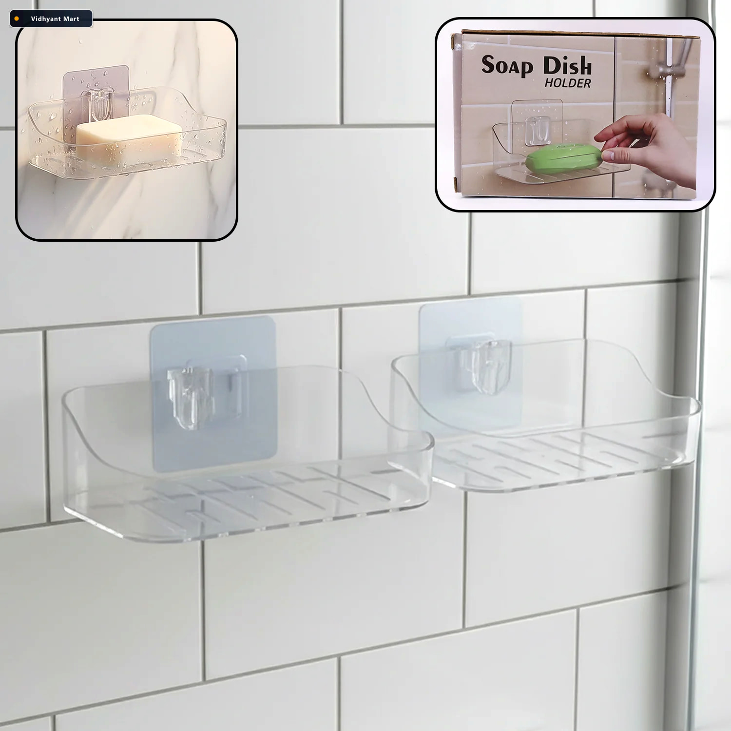 Vidhyant Mart Transparent Wall Mounted Soap Dish Set Space Savin 1