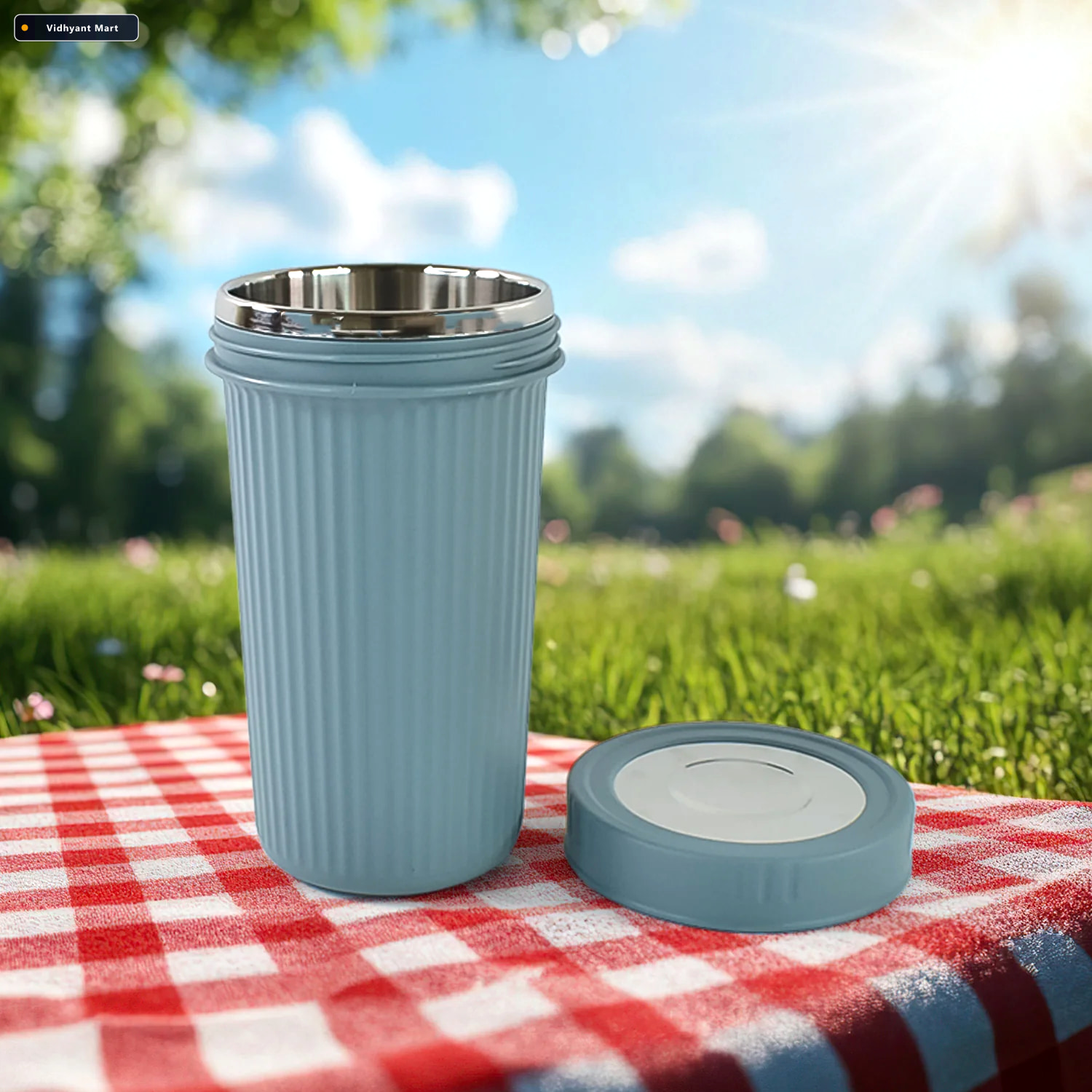 Vidhyant Mart Travel Glass 500ml Double Wall Steel With Airtight 1