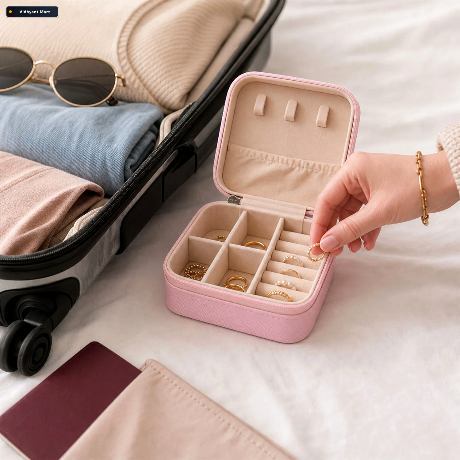 Vidhyant Mart Travel Jewellery Box Portable Pu Leather Organiser 3