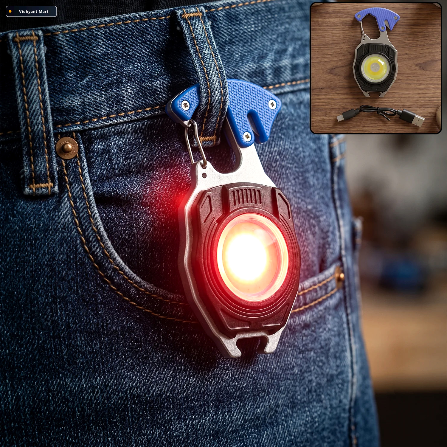 Vidhyant Mart Travel Led Light Keychain Rechargeable Multifuncti 1