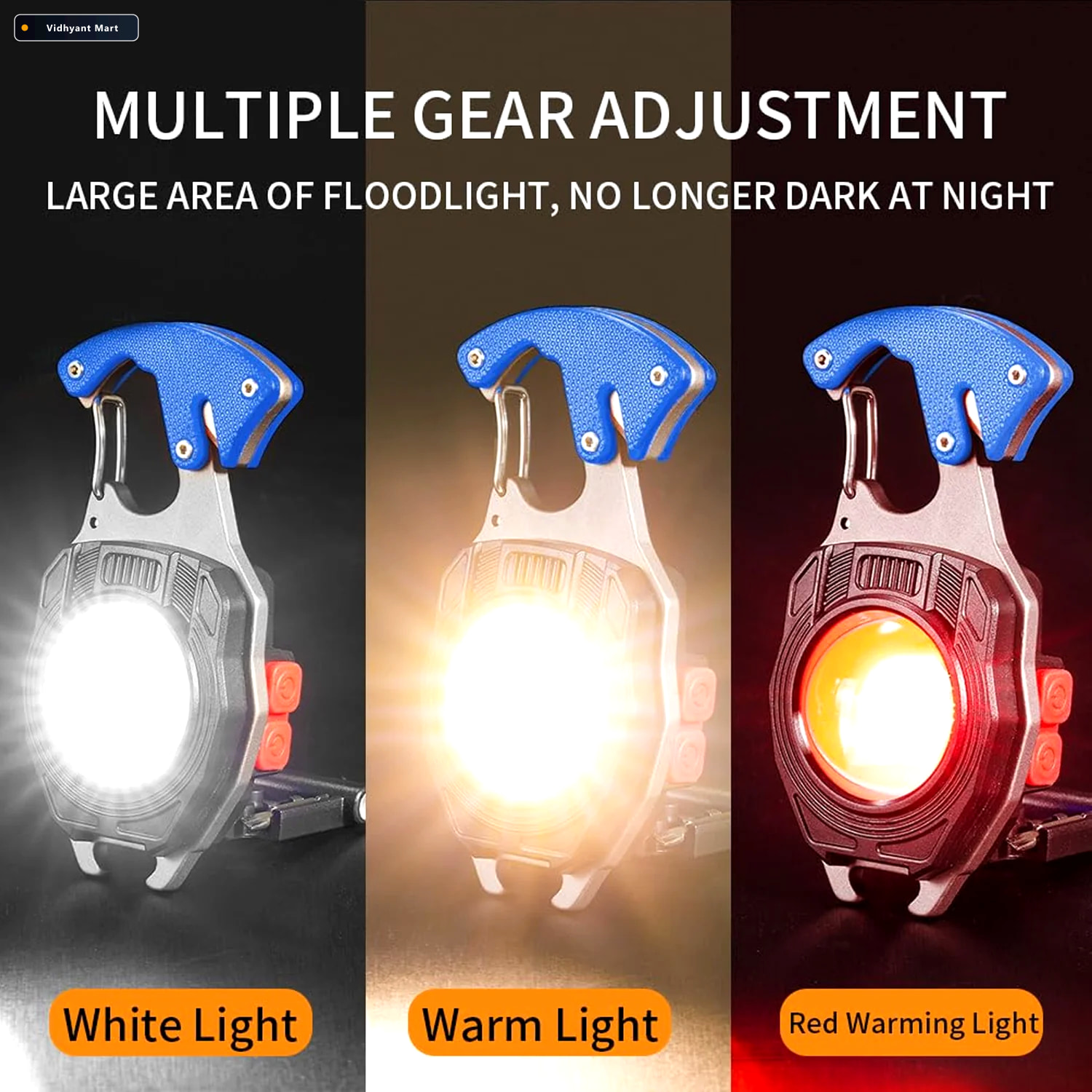 Vidhyant Mart Travel Led Light Keychain Rechargeable Multifuncti 3