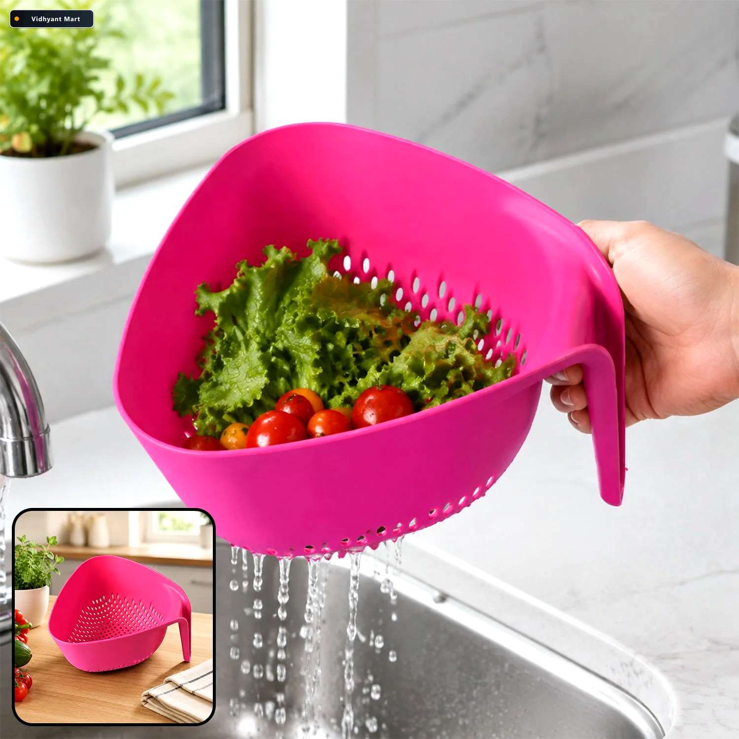 Vidhyant Mart Triangular Kitchen Colander Ergonomic Handle Quick 1