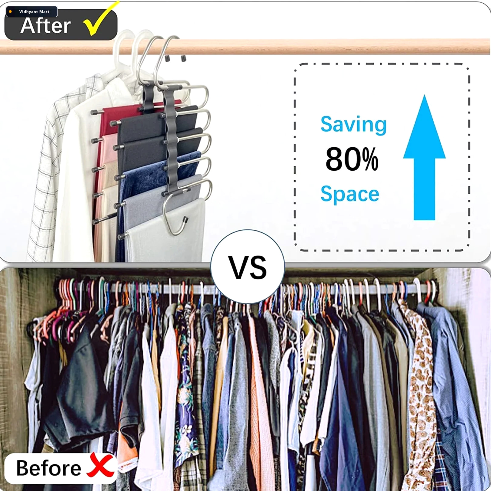 Vidhyant Mart Trouser Hanger Organizer Adjustable 5 In 1 Space S 2
