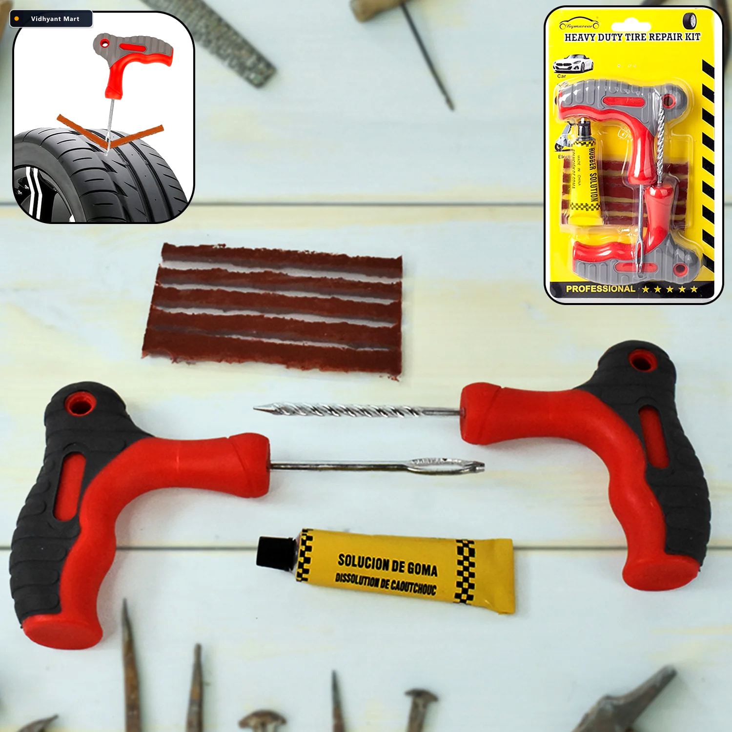 Vidhyant Mart Tubeless Tyre Puncture Repair Kit 4 In 1 Durable T 1