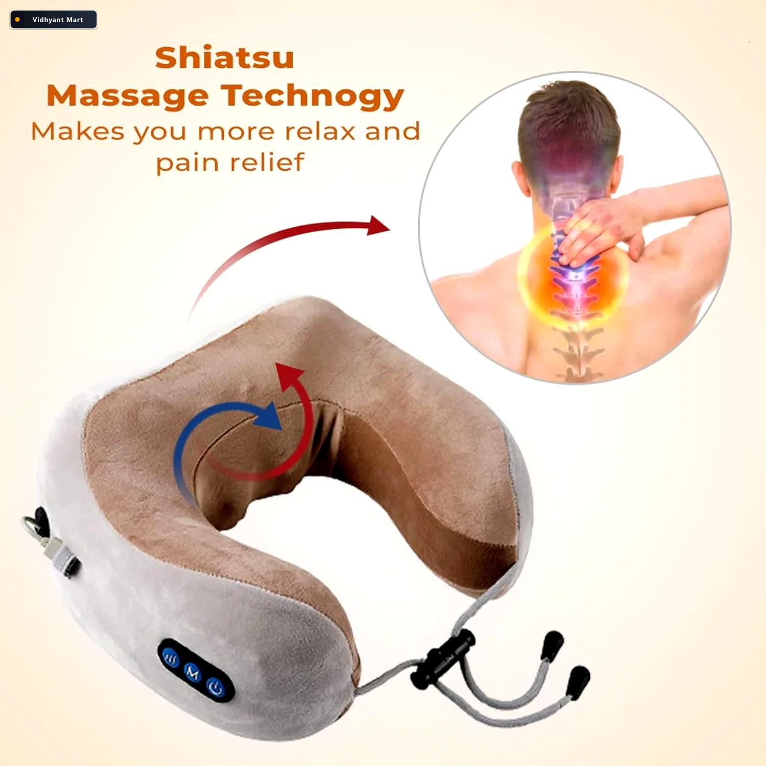 Vidhyant Mart U Shaped Electric Neck Massage Pillow Cordless Rec 4
