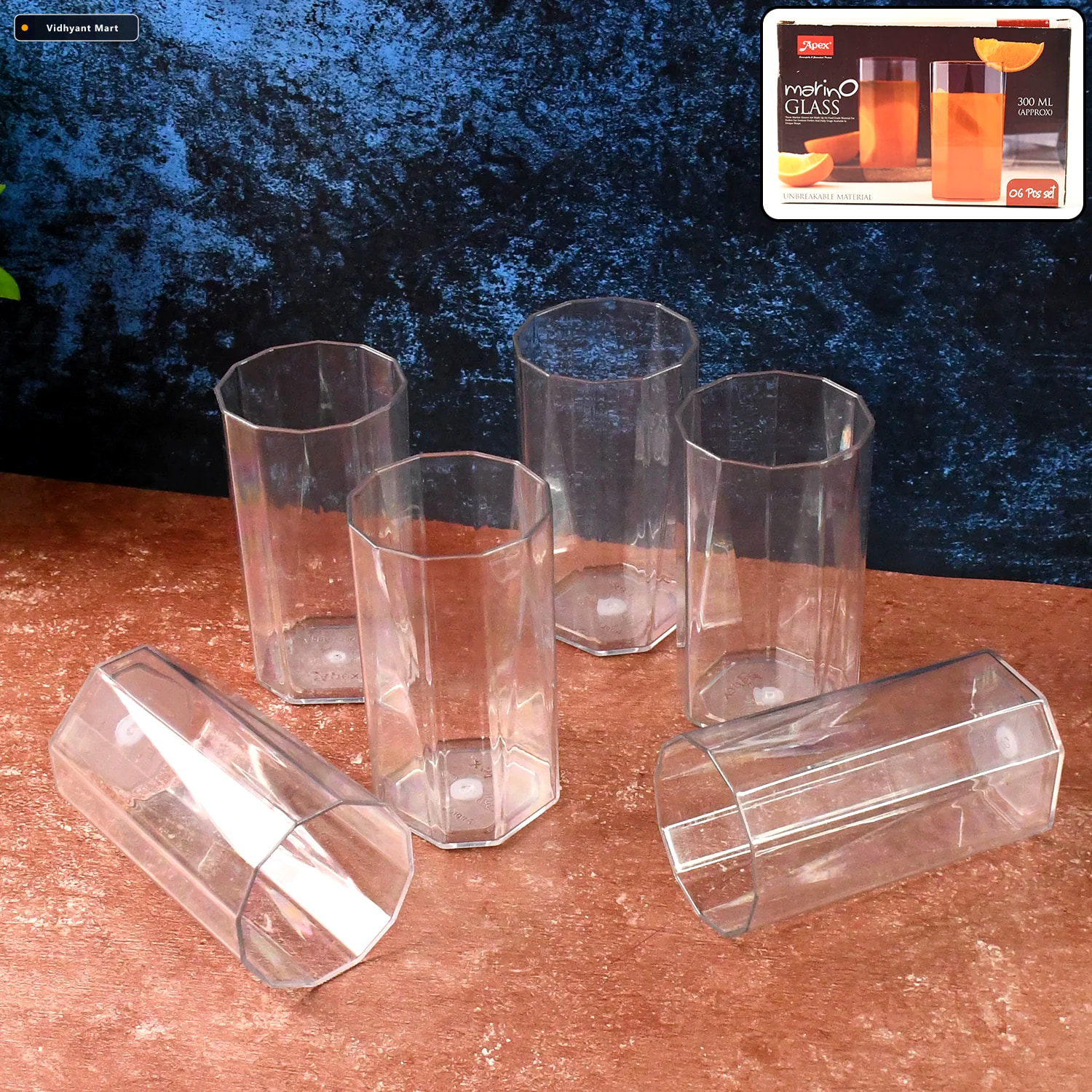 Vidhyant Mart Unbreakable Plastic Drinking Glasses Set Of 6 Clea 1