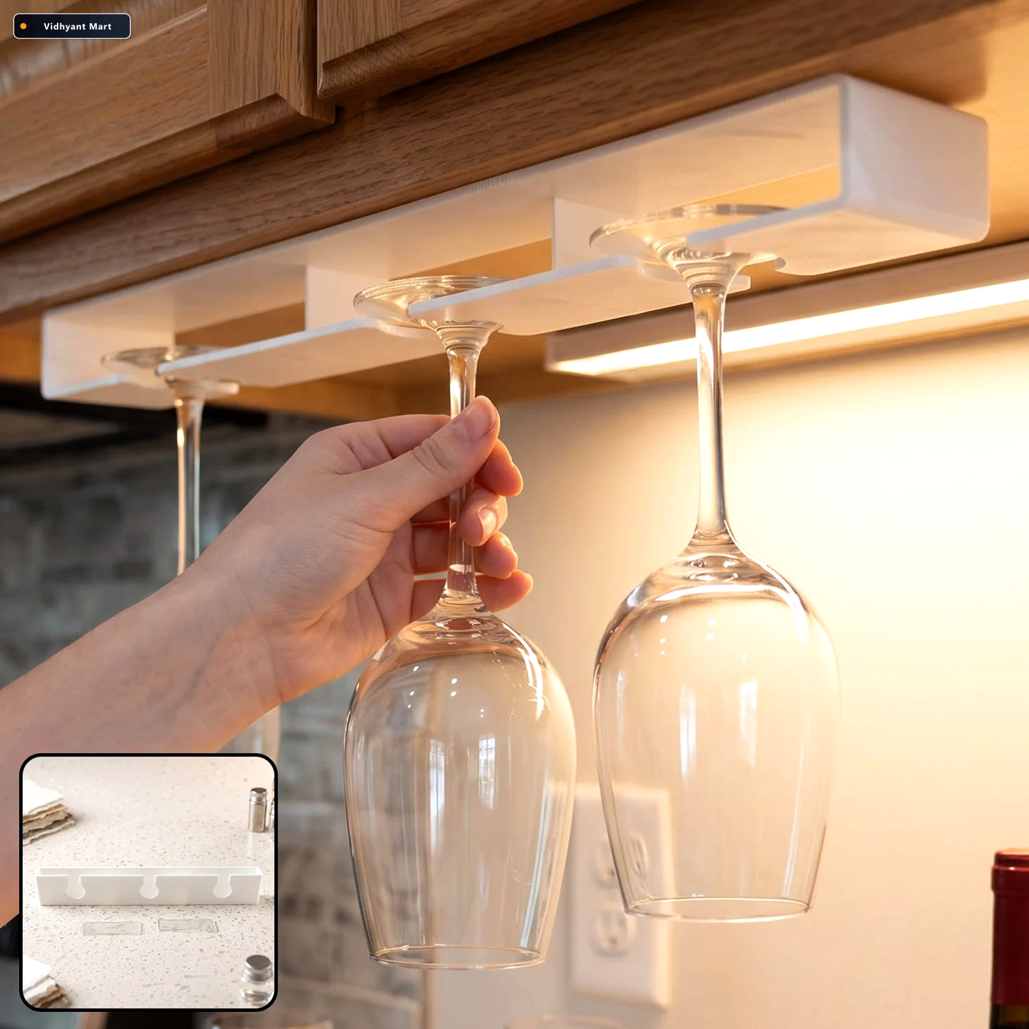 Vidhyant Mart Under Shelf Wine Glass Hanger With 3 Slots For Kit 1
