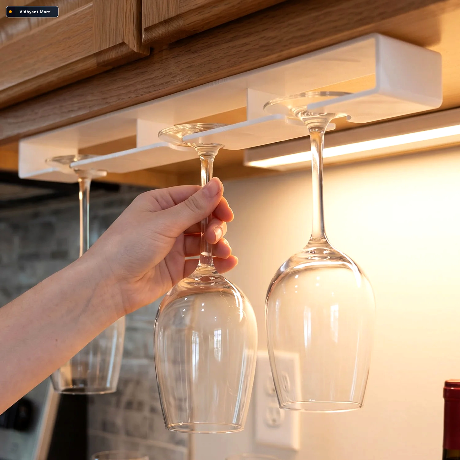 Vidhyant Mart Under Shelf Wine Glass Hanger With 3 Slots For Kit 2