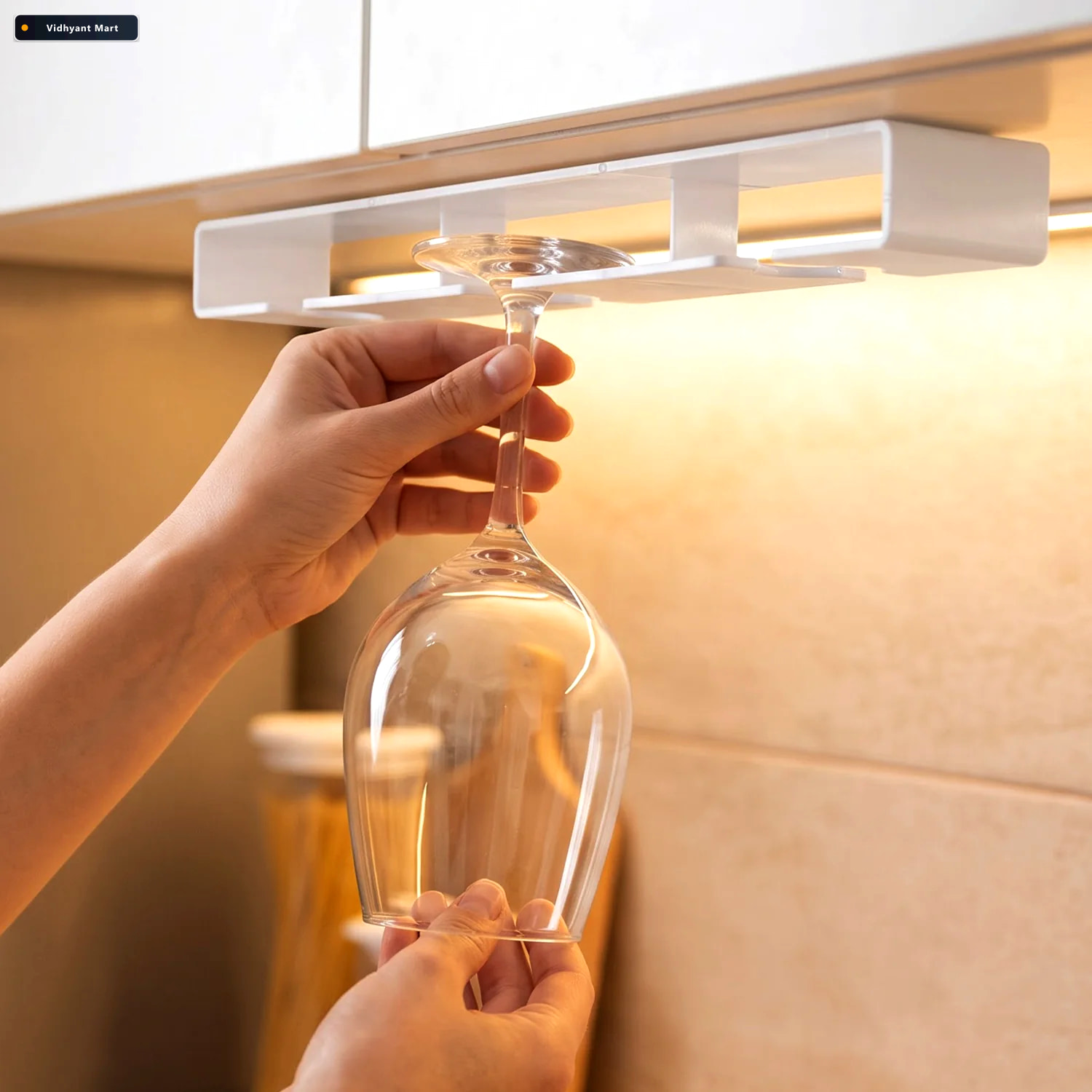 Vidhyant Mart Under Shelf Wine Glass Hanger With 3 Slots For Kit 3