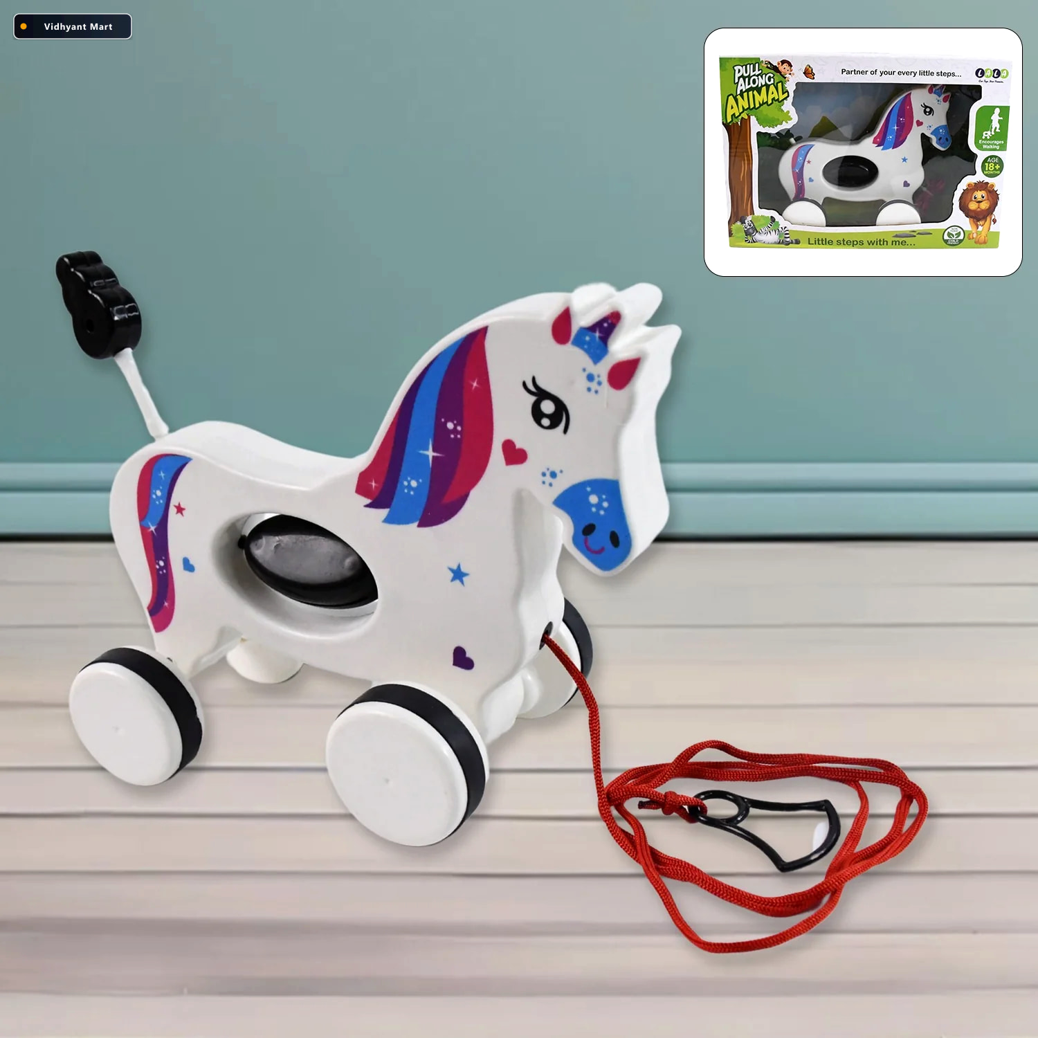Vidhyant Mart Unicorn Pull Along Toy Encourages Toddler Walking 1