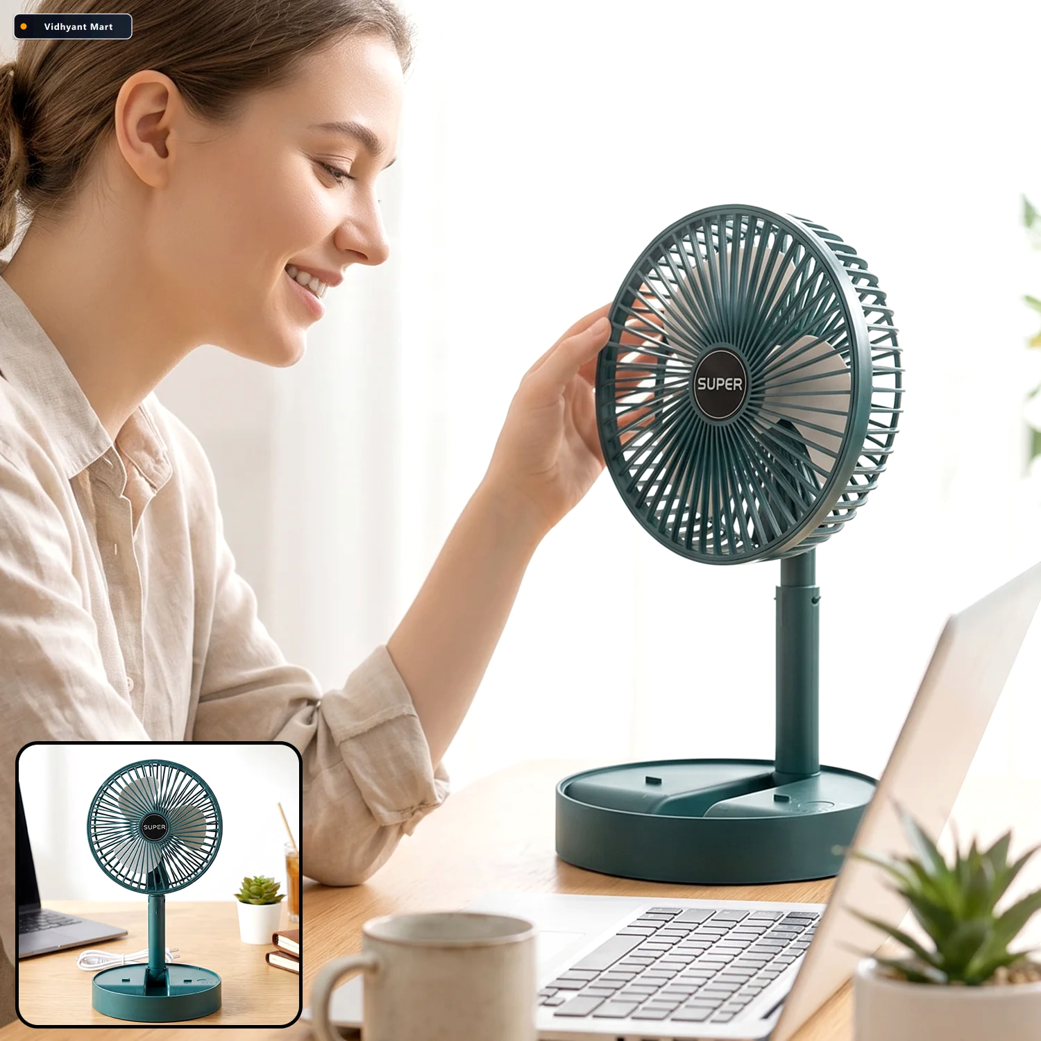 Vidhyant Mart Usb Powered Adjustable Height Table Fan For Desk H 1