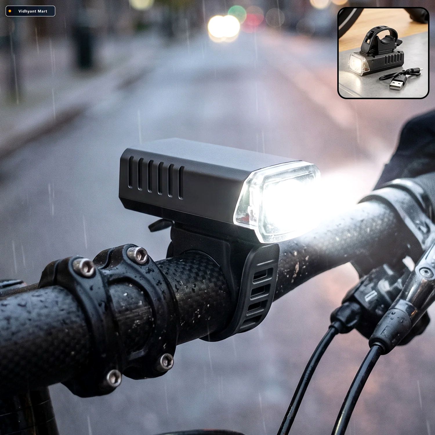 Vidhyant Mart Usb Rechargeable Bicycle Headlight With Handlebar 1