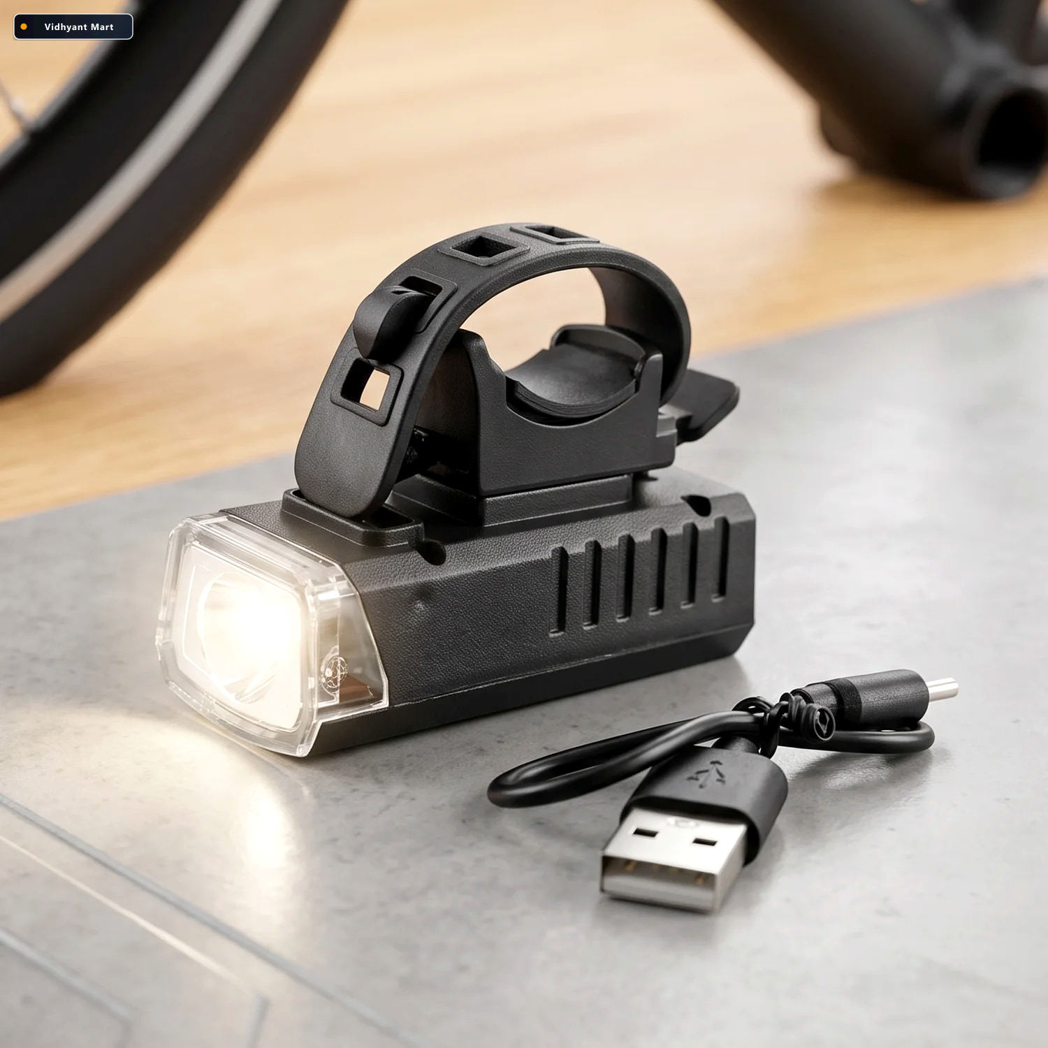 Vidhyant Mart Usb Rechargeable Bicycle Headlight With Handlebar 3