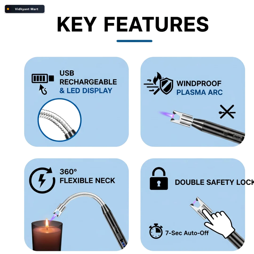 Vidhyant Mart Usb Rechargeable Electric Arc Lighter Flexible Win 2