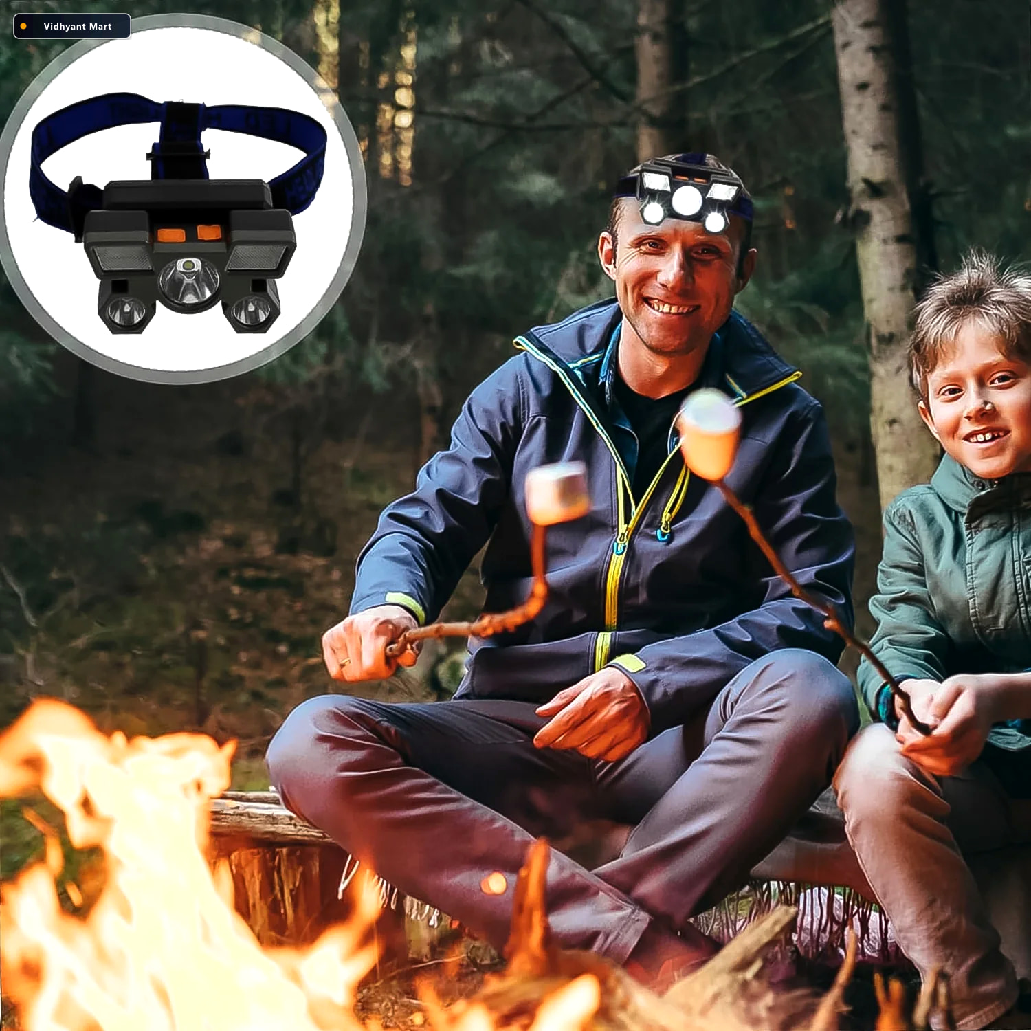 Vidhyant Mart Usb Rechargeable Headlamp 5 Led Outdoor Light Indo 3