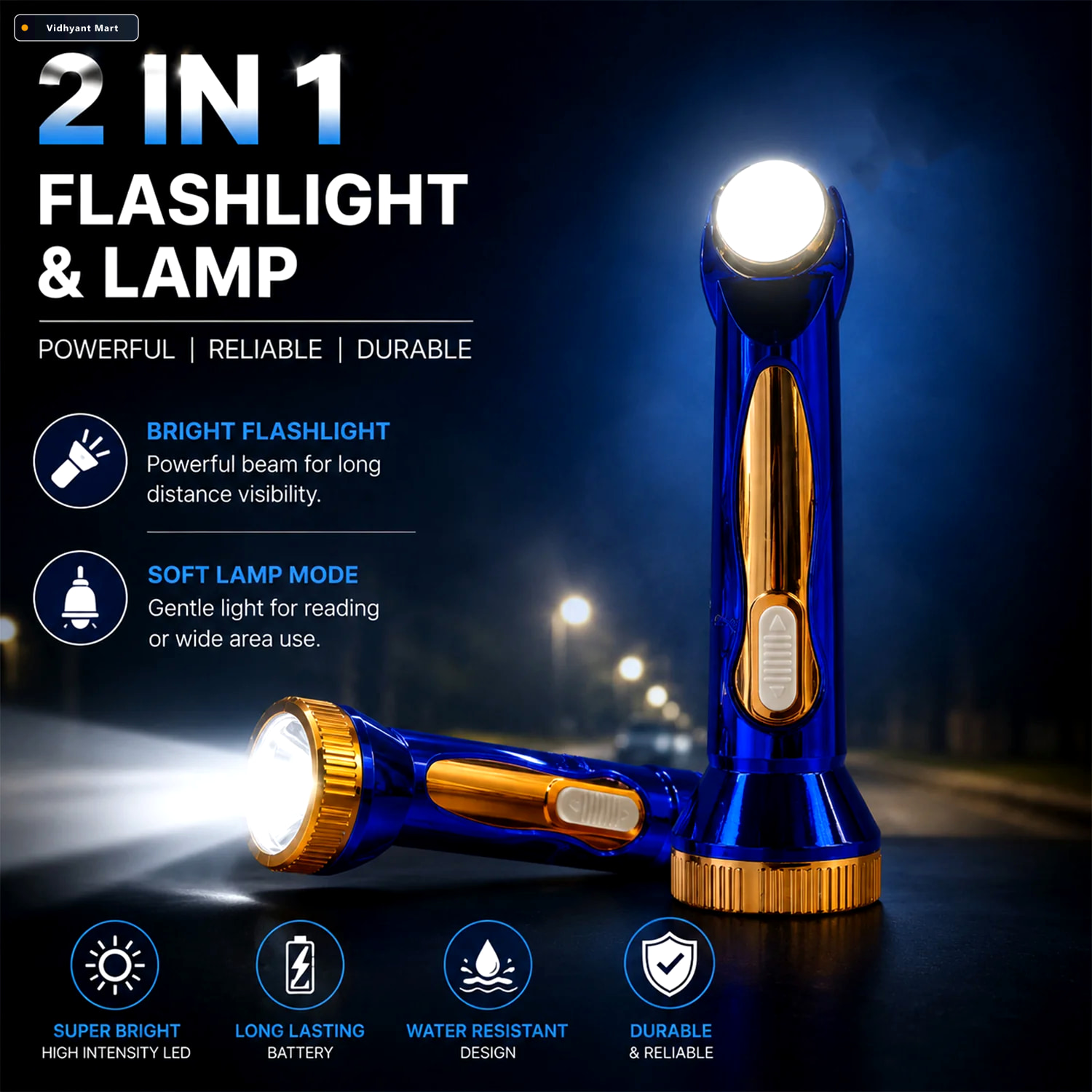 Vidhyant Mart Usb Rechargeable Led Flashlight For Travel With La 2
