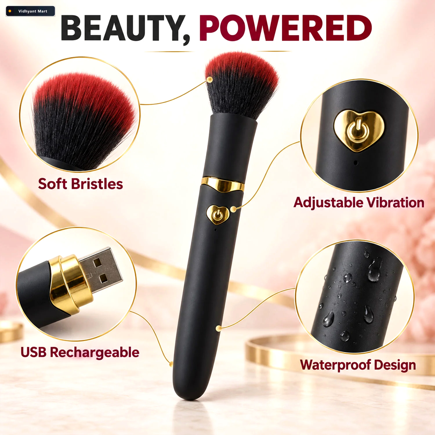 Vidhyant Mart Usb Rechargeable Makeup Brush With Soft Bristles F 2