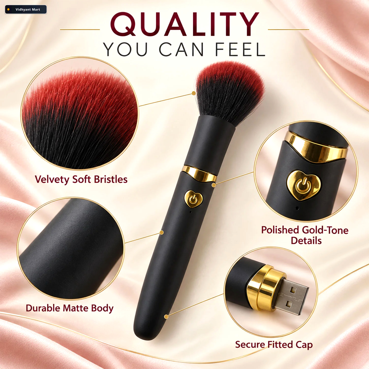 Vidhyant Mart Usb Rechargeable Soft Bristle Makeup Brush For Fac 3